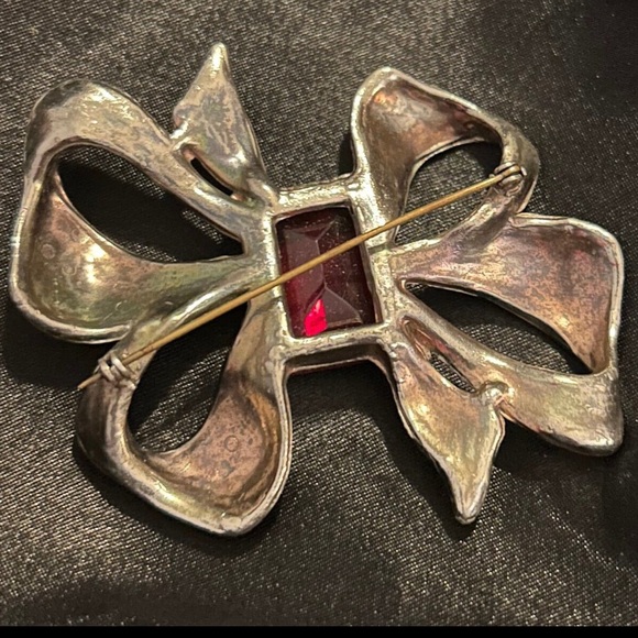 Huge Vintage Crimson Bow Brooch - Stunner from the 40s /  50s - Picture 7 of 8